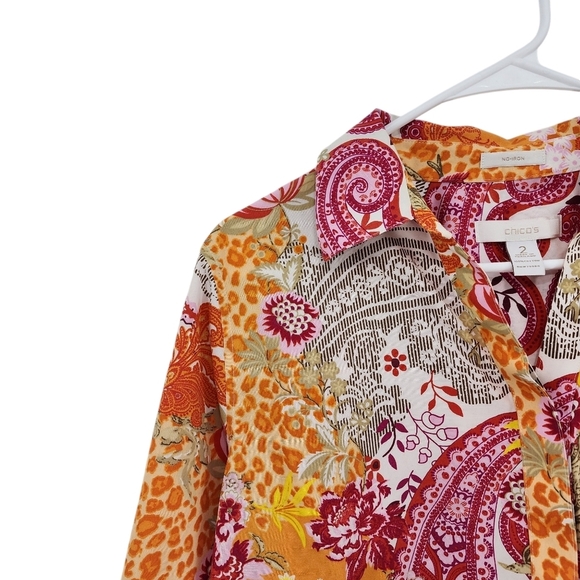 Chico's Women's 100% Cotton Paisley No Iron Button Down Shirt - Picture 2 of 8